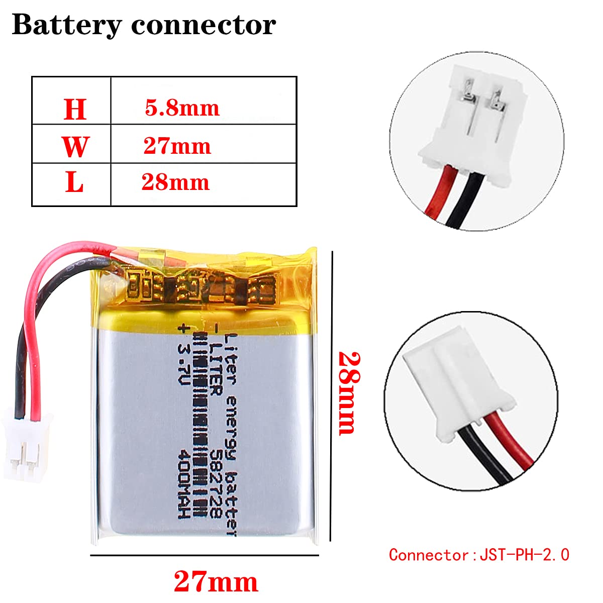 リポバッテリー Amazon.com: Liter energybattery 3.7V Lipo Battery 400mAh